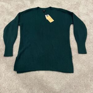 NWT Halogen Women's Vneck Chunky Sweater Blue Green‎ Size Medium